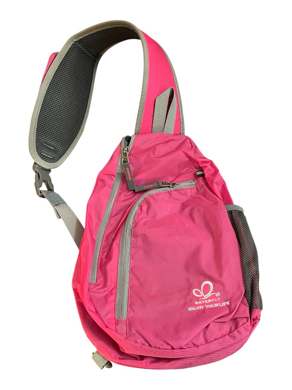 Waterfly Brand Bright Pink Women's Crossbody Sling Bag with Gray Trim